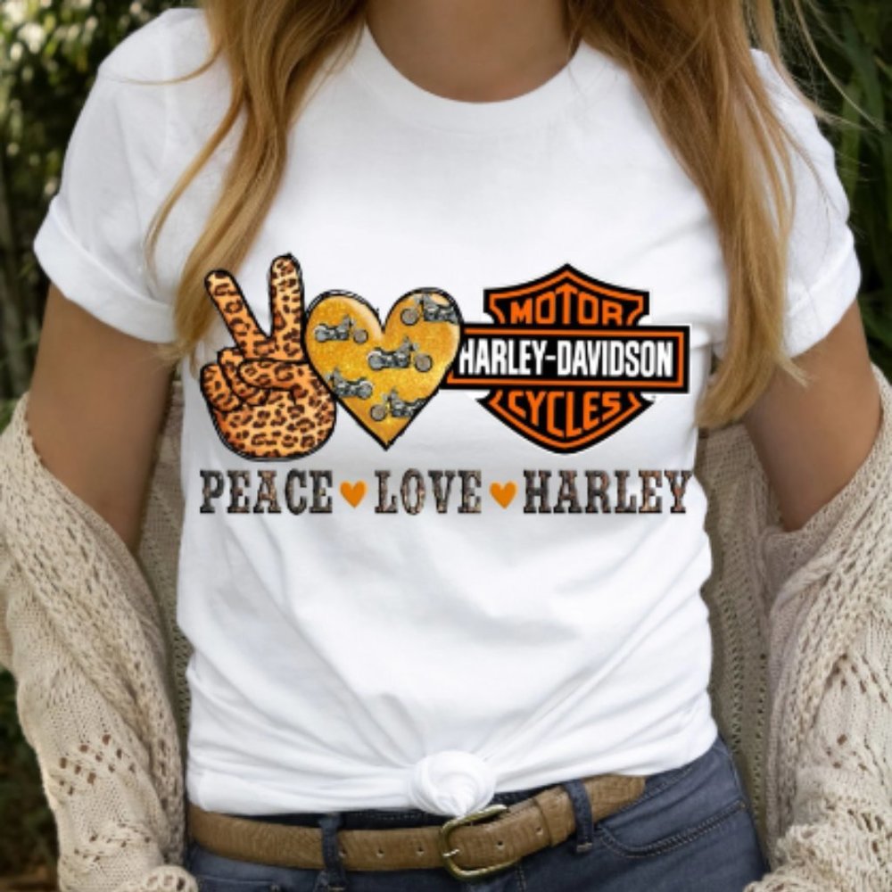 Peace, Love, and Harley, Graphic TEE, Biker Shirt, HD Shirt, Gifts for Her - Picture 1 of 3